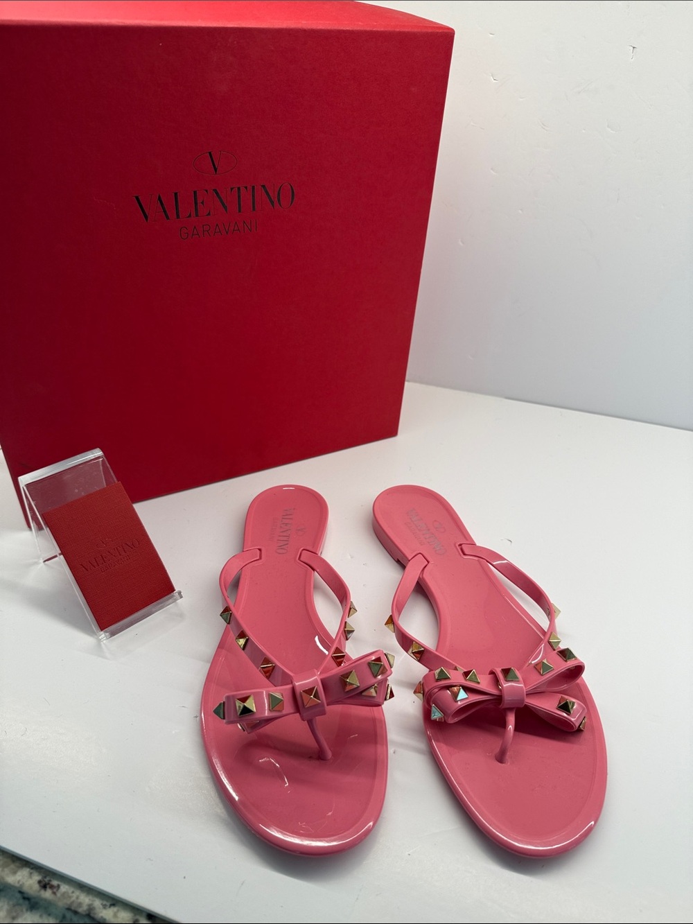 Valentino Pink Rockstud Bow Jelly Thong Sandals